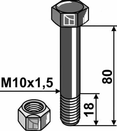 Schraube mit Sicherungsmutter - M10x1,5 - 10.9